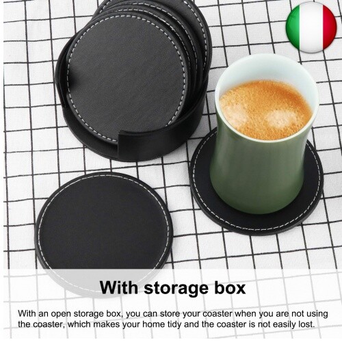 Fippy 6 Pezzi Sottobicchieri in Pelle con Supporto,Sottobicchieri Birra, - Foto 4 di 6