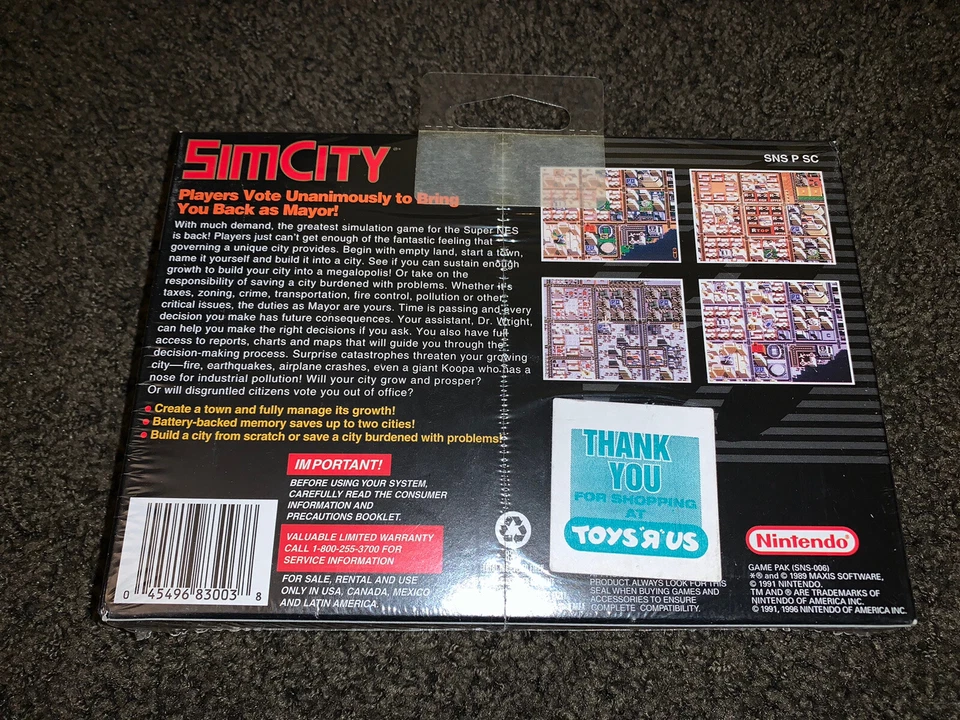 SIM CITY Super Nintendo SNES Brand NEW SEALED w Toys R Us Sticker E Rating 1996 - Image 2 of 4