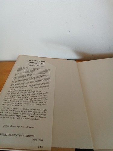 SEVEN TEARS FOR APOLLO-PHYLLIS A. WHITNEY-HC/DJ-1st 1963-APPLETON-CENTURY-CROFTS - Picture 5 of 8
