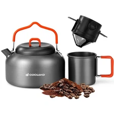 1.2L Camping Coffee Pot with Mug Filter Stainless Steel Kettle Cookware Set