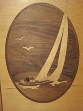 Hudson Rivery Inlay Marquetry Sailboats Signed Nelson 6.5"x9.5"