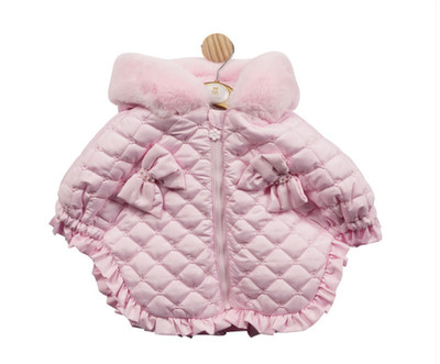 Baby Mädchen rosa Jacke Cape Mantel Poncho Kunstfell Kapuze Schleife Frühling Herbst 12-18-24m