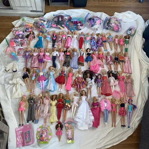 Big Lot Of 63 Barbie Dolls Clothes Shoes & Accessories Some Vintage