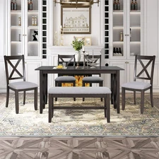 Merax 6-Piece  Dining Set with Foldable Table, Bench