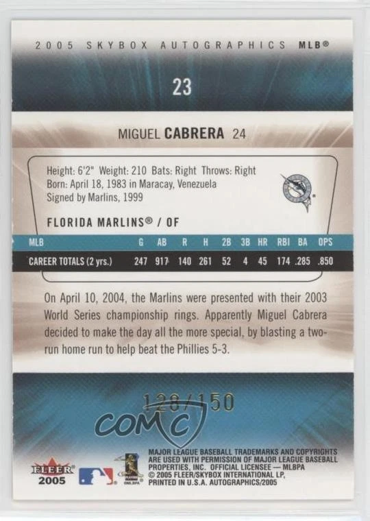 Skybox Autographics Insignia 2005/150 Miguel Cabrera #23 Foto 2 de 2