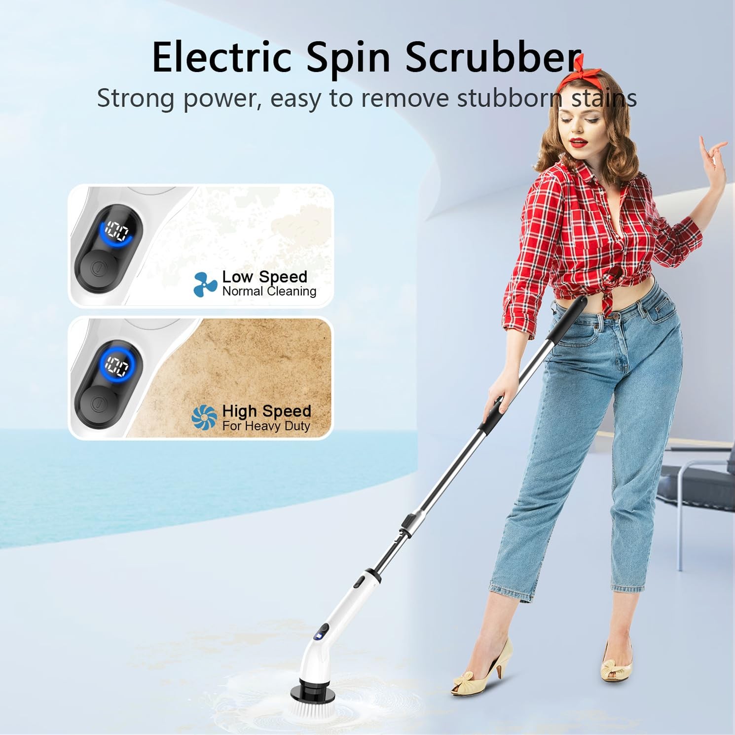 Electric Spin Scrubber, Full-Body IPX7 Waterproof Bathroom Scrubber with Powe...