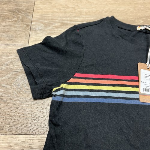 Marine Layer Washed Black Rainbow Graphic Crew Short Sleeve Cropped Shirt XS New - Picture 2 of 9