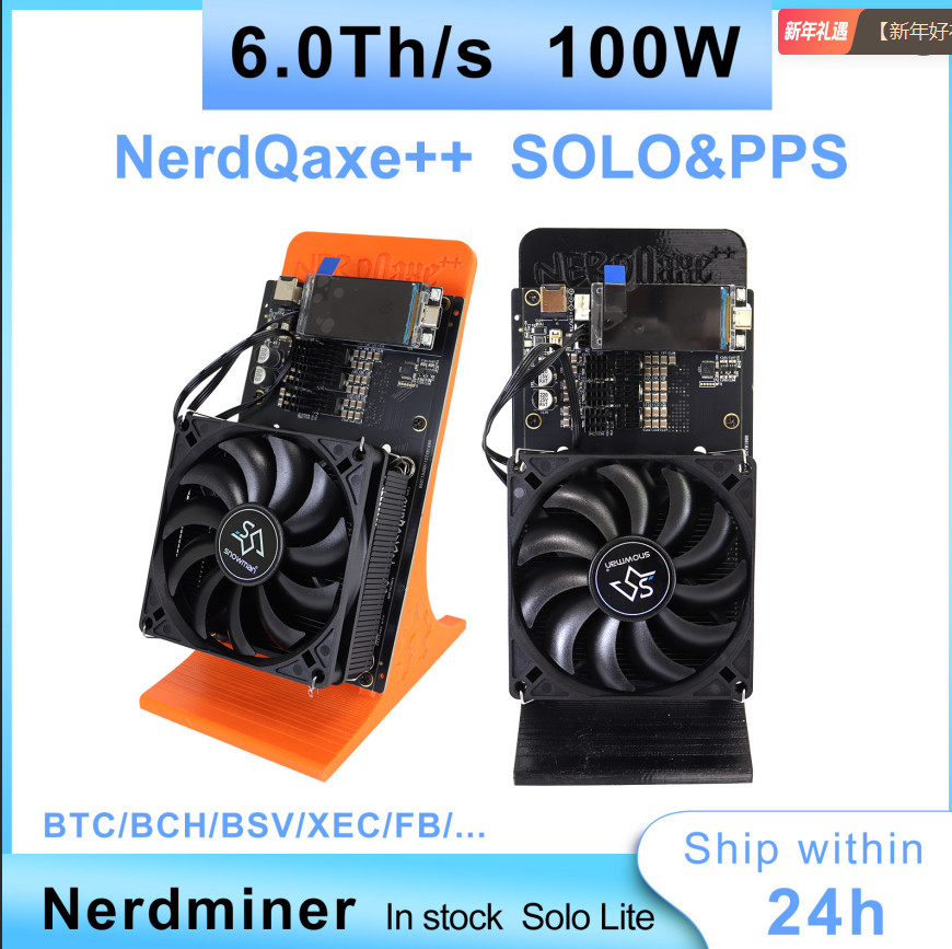 NerdQaxe++ Rev 6.1 6TH/s SHA-256 WIFI Bitcoin BTC BCH ETH Miner Solo Mining