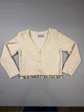 Cover Charge Textured Cream Button-Front Cardigan with Fringe Trim Made in USA