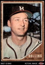 1962 Topps #130 Frank Bolling Normal Tint Braves COMMON VARIATION 1 - POOR