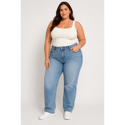 Good American Plus Size Straight Leg Jeans Light Wash Size 28-32  