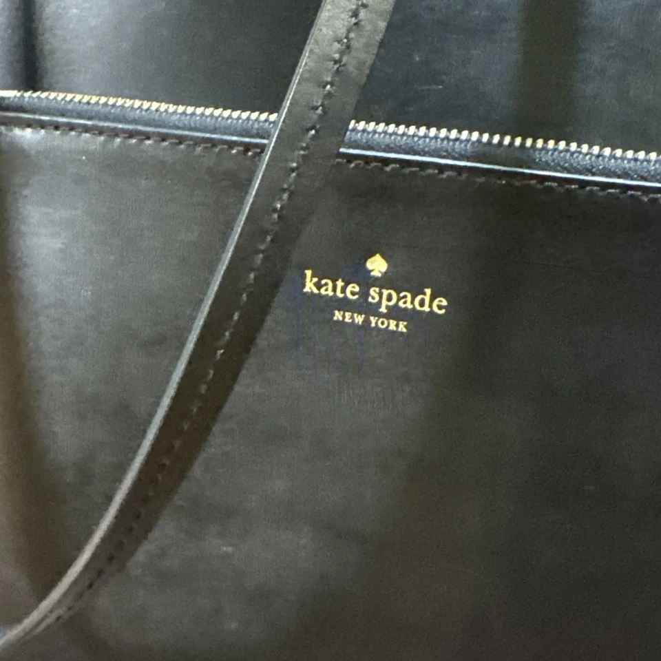 Kate Spade Harmony 光滑黑色皮革托特包 + 腕带钱包 WKRU4766 FS — 第 2/4 张图片