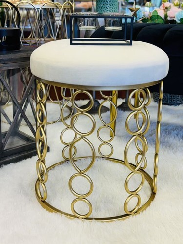 Premium Vanity Stool with gold metal base ivory velvet 39x45H centimeters - Picture 17 of 18
