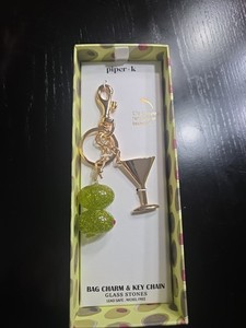 New Piper K Olive Martini Keychain Bag Purse Charm Glass Stones  Cocktail 