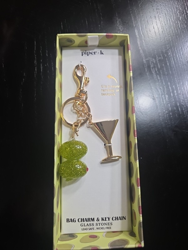 New Piper K Olive Martini Keychain Bag Purse Charm Glass Stones  Cocktail 