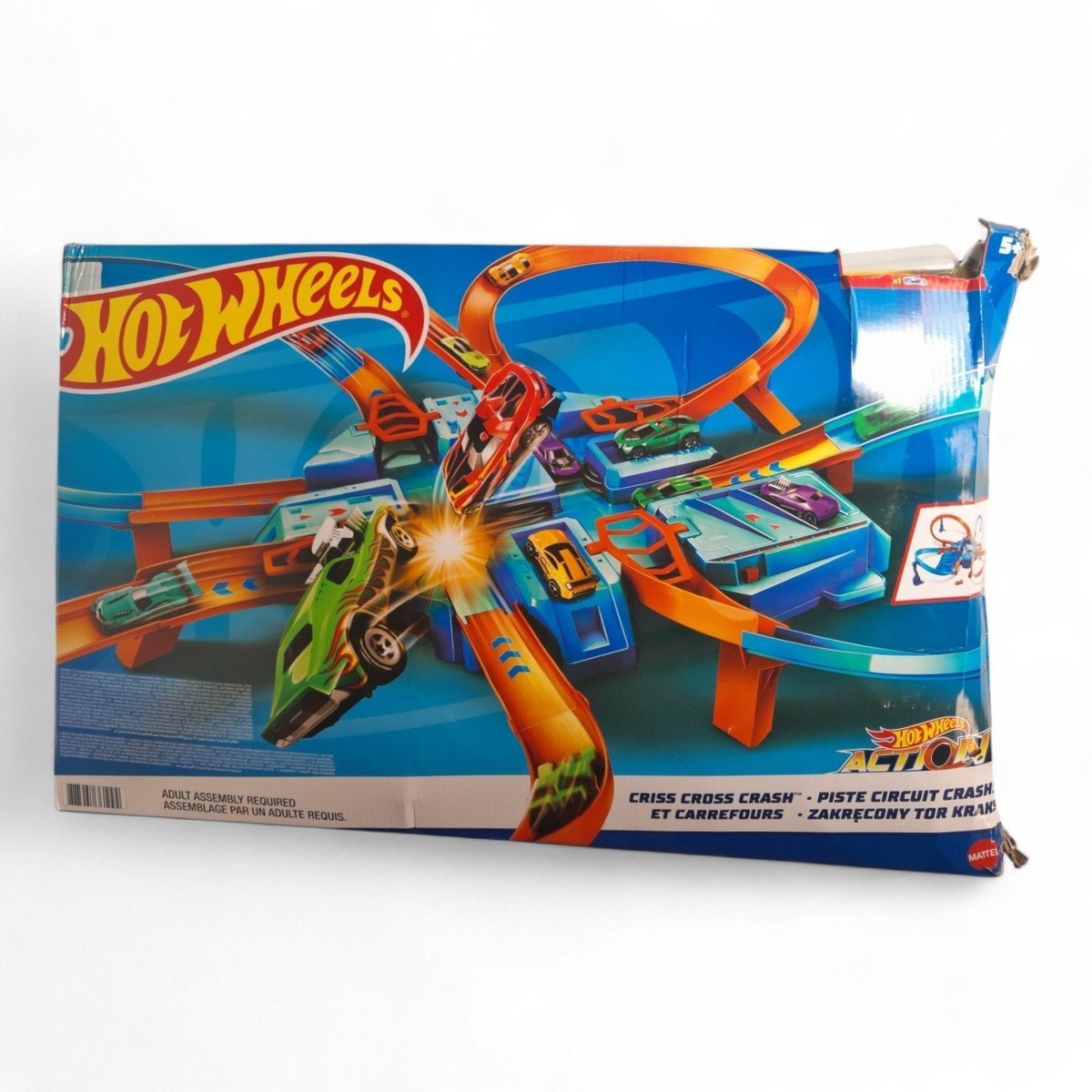 Hot Wheels Criss Cross Crash Track Set with Motorized Booster