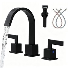 Matte Black Waterfall Bathroom Faucet, 8 Inch Widespread 3 Hole Sink Faucet w...