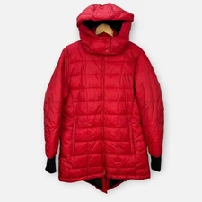 Swiss Tech Womens Puffer Jacket Coat Long Parka Red Detachable Hood LARGE Winter