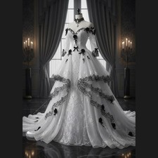 Customized Off-Shoulder Vintage Victorian Gothic Wedding Dresses Detachable Lace
