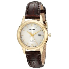 Citizen FE1082-05A Lady's Eco-Drive Brown Strap Silver Dial Watch