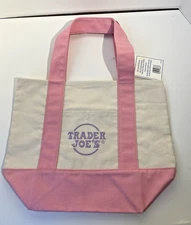 NEW With Tag Trader Joe’s Mini Pastel Canvas Tote Bag PINK