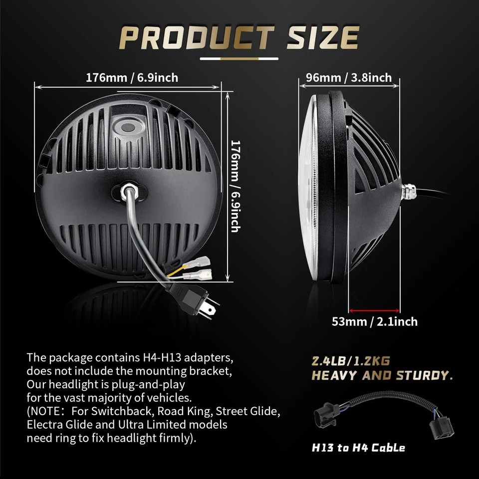 DOT 7" Round HI/Lo Beam LED Headlights fit Chevrolet 1962-1980 C10 Pickup Truck - Image 2 of 4