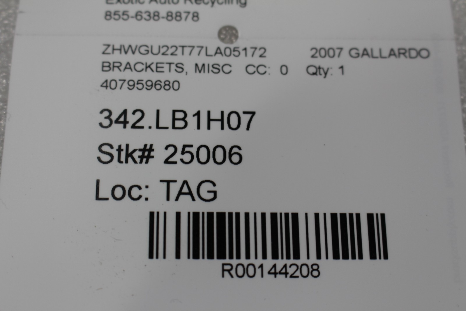 Lamborghini Gallardo Spyder, Capote Module Bracket, Used, P/N 407959680