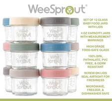 WeeSprout Glass Baby Food Storage Jars Set of 12 4oz Airtight Lids