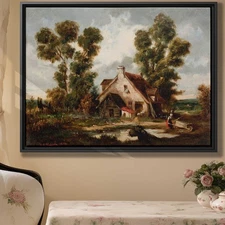 Vintage Oil Painting Canvas Print Wall Art Decor Country House Woman Cart Nature