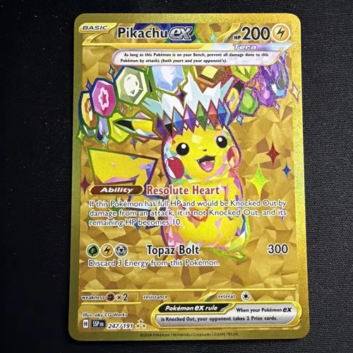 Pikachu EX #247/191 English Pokemon Sv08 Surging Sparks Hyper Rare Gold NM
