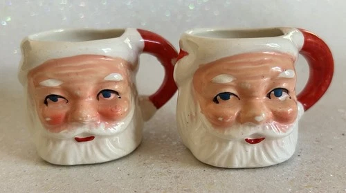 Vintage Mini Santa Ceramic Mug Set of 2 - Made in Japan