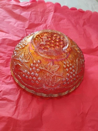 Imperial Glass Marigold Orange Carnival Round Bowl Scallop 7" VTG 1927-31