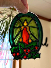 Vintage Sun Catcher-Stained Glass Christmas Candle and Holly