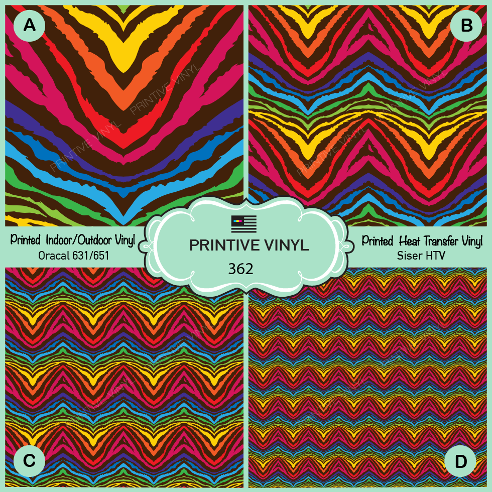 Rainbow Zebra Patterned Iron on Vinyl, Printed HTV, Adhesive Vinyl-  362