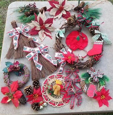 Vintage Christmas CRAFT LOT Wreaths Bows Ribbon Ornaments Picks Clips Pinecones