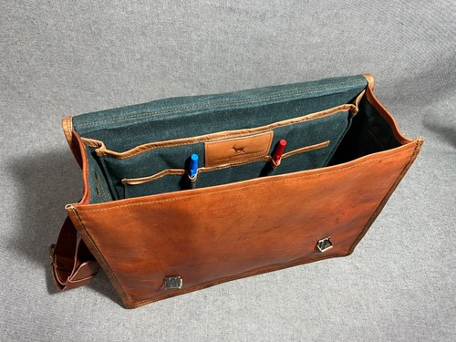Leather Bag Satchel 15" wide S15 Briefcase Leather Vintage Billy Goat Designs - Picture 9 of 12