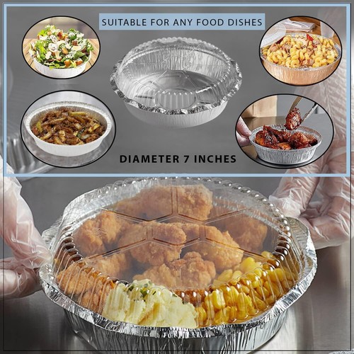 50 Pack Disposable Round Aluminum Foil Take-Out Pans with Plastic Lids 7 inch. - Bild 4 von 5