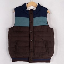 Tommy Bahama Puffer Vest Boys Small 5/6 Blue Brown Snap Front Pockets Casual