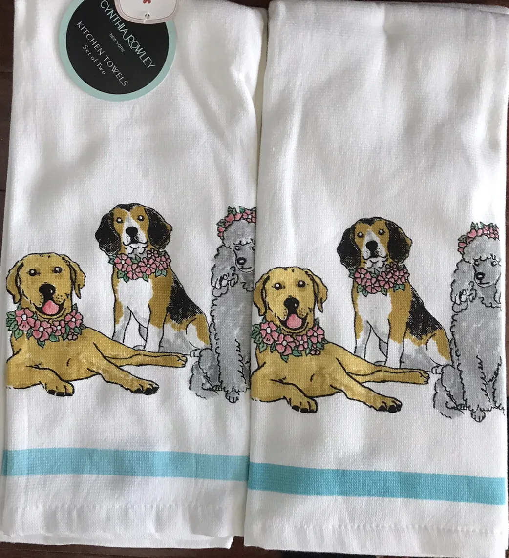 Cynthia Rowley Kitchen Hand Towels Set of Two POODLE AND FRIENDS New