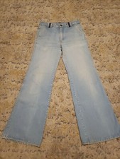 Vintage 1970s His/Her JC Penney Blue Jeans Flare Leg Bell Bottoms Distressed
