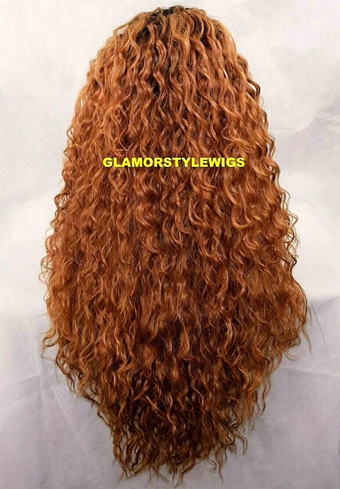 360 PEÇA GRÁTIS CABELO HUMANO MISTURA RENDA FRENTE PERUCA COMPLETA LONGA ENCARACOLADA OMBRE MARROM RUIVO - Imagem 4 de 4