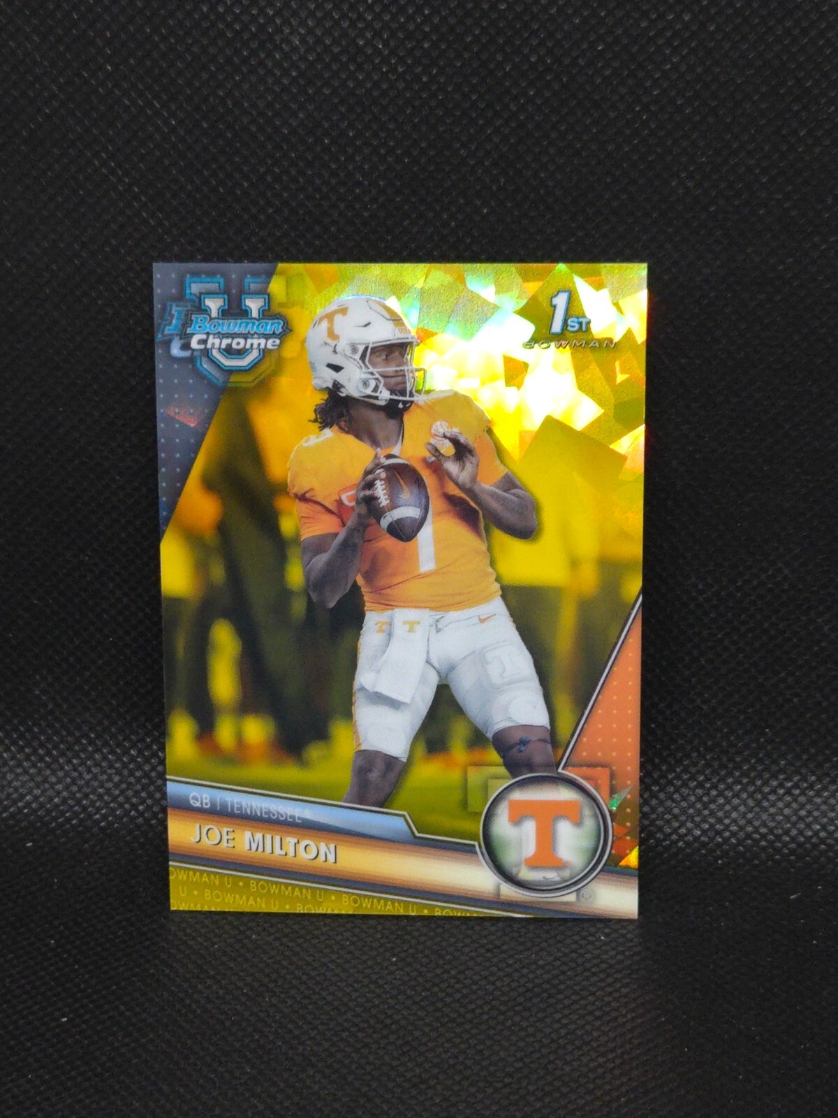 Joe Milton Bowman 1st 2023 Bowman University Chrome Sapphire Yellow 46/75 #148