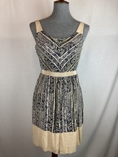Loft Women's 0 Dress Sleeveless Beige Black Pattern Boho Aztec Elastic Waist