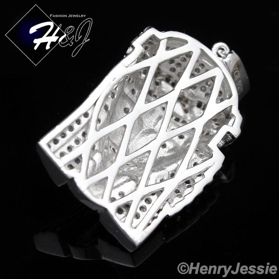 925 STERLING SILVER ICY CUBIC ZIRCONIA GOLD PLATED/SILVER JESUS FACE ...