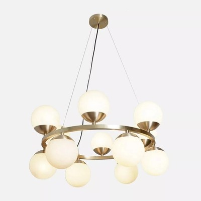 Italian Mid Century Globe Chandelier CAROUSEL Modern Brushed Brass Chandelier