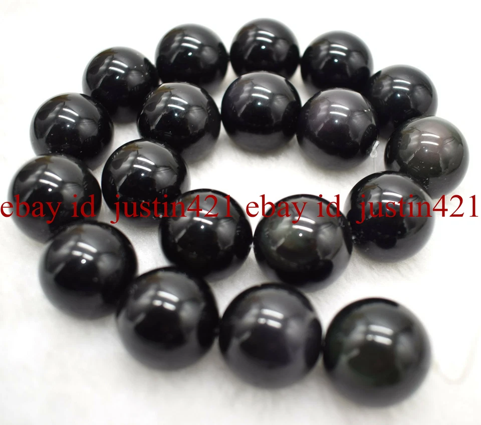 Real Natural 20mm Black Obsidian Round Gemstone 15 Inch Loose Beads AAA - Image 3 of 4