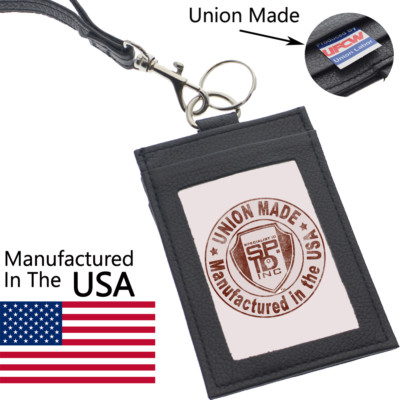Union Made Leather Badge ID Card Holder & Lanyard - USA Manufactured Heavy Duty