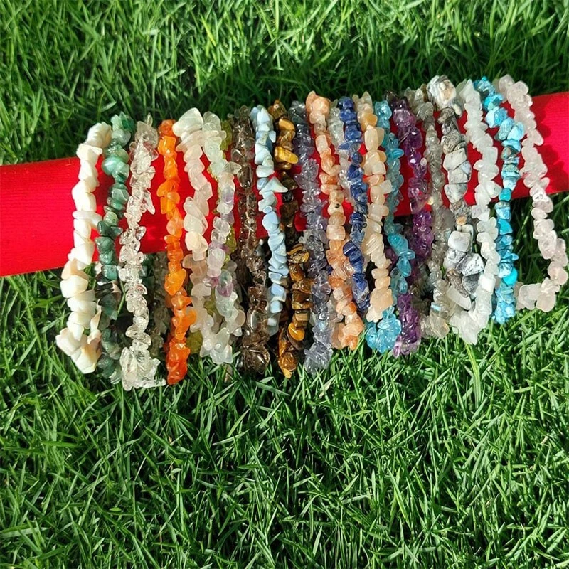 Wholesale Lots 15 Pcs Mix Irregular Natural Gem Stone Stretch Chip Bead Bracelet - Image 3 of 4