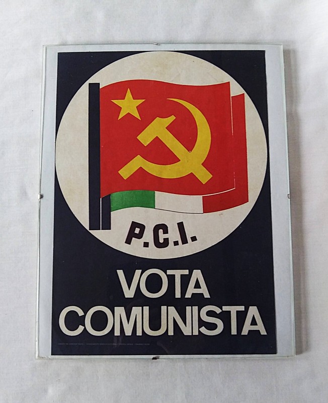 VINTAGE MUSEUM MOUNTED COMMUNIST VOTE P.C.I  VOTA COMUNISTA POLITICAL POSTER