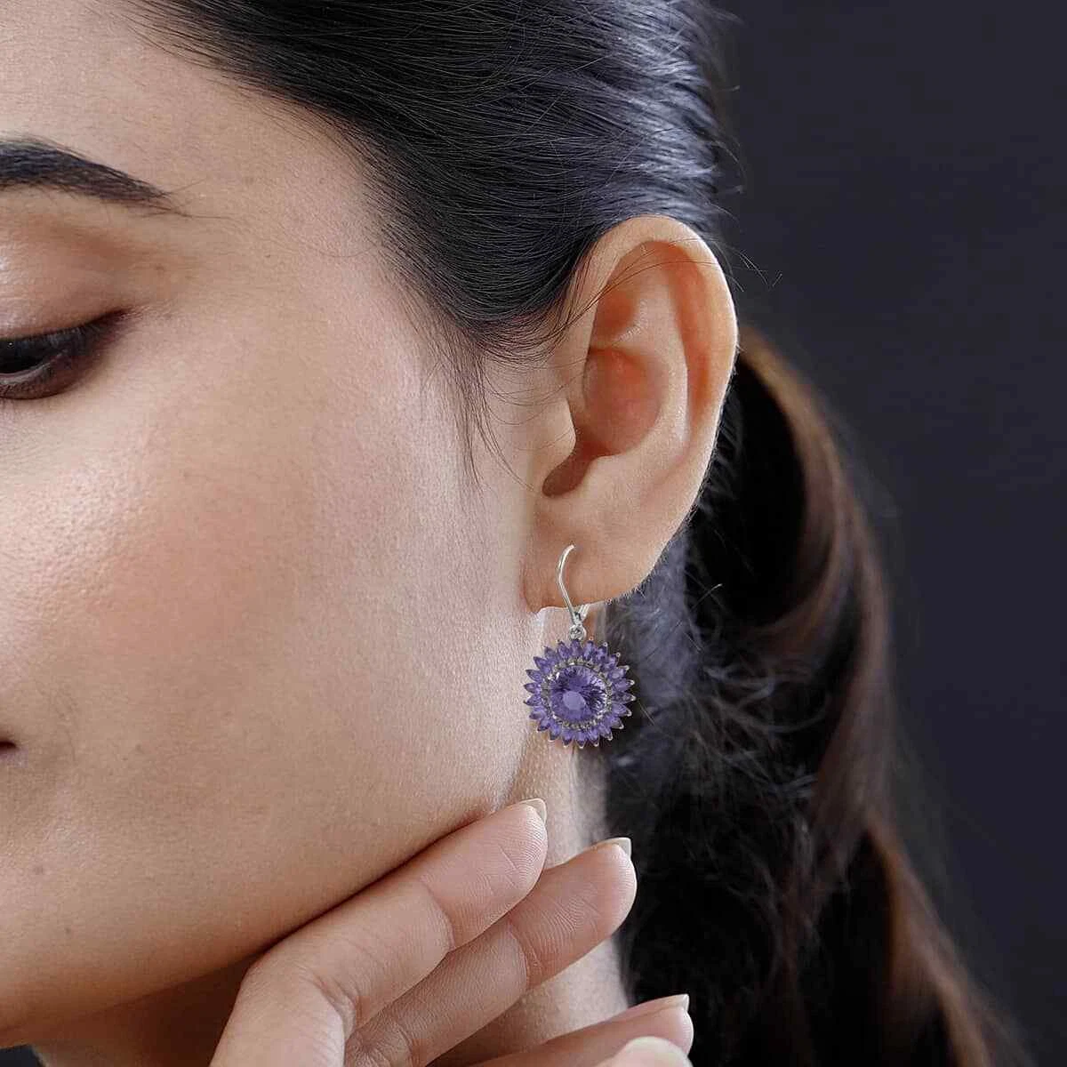 120 Facets Rose De France Amethyst Sunflower Earrings Platinum